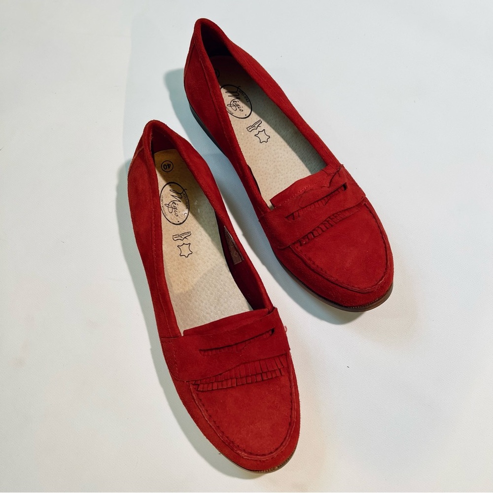 European Red Suede Leather Loafers - Picture 2 of 4